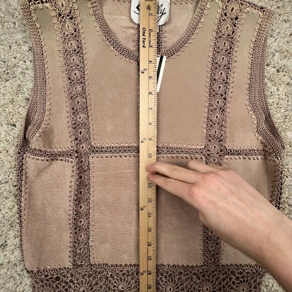 VTG DEADSTOCK SCULLY Leather Vest Button Up Intricate Knit Women’s Button Top - Picture 11 of 13